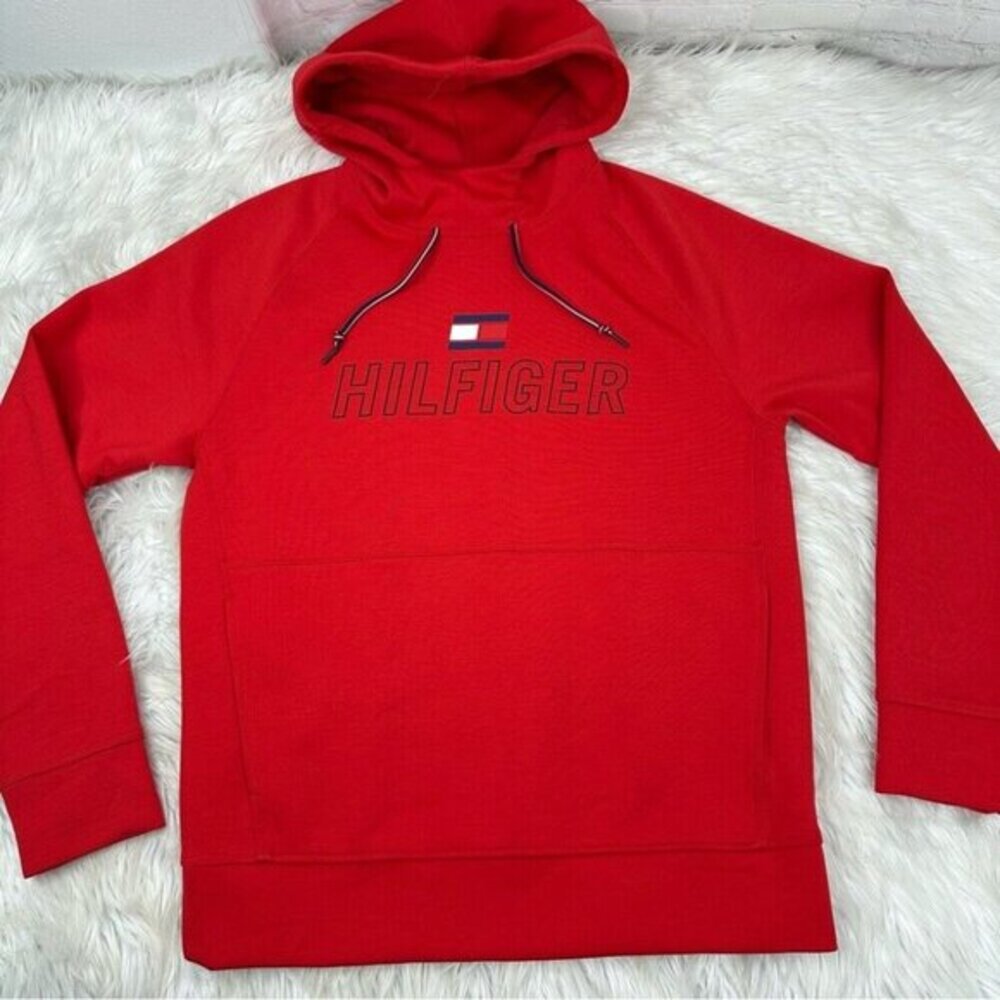 Tommy Hilfiger Sport Mens‎ Red Logo Pullover Hoodie Sweatshirt Medium